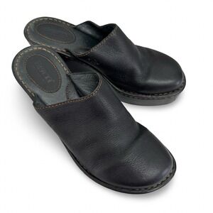 Born Black Leather Wedge Mules Platform Clogs Slip On Shoes US 7.5 EU38